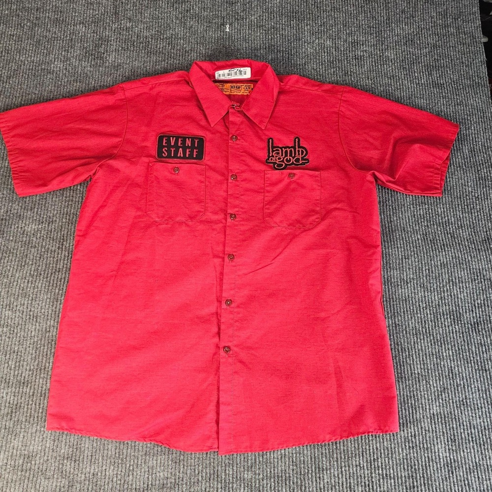 Lamb Of God Event Staff Shirt Mens XL Red Work Button Up Red Kap Embroidered